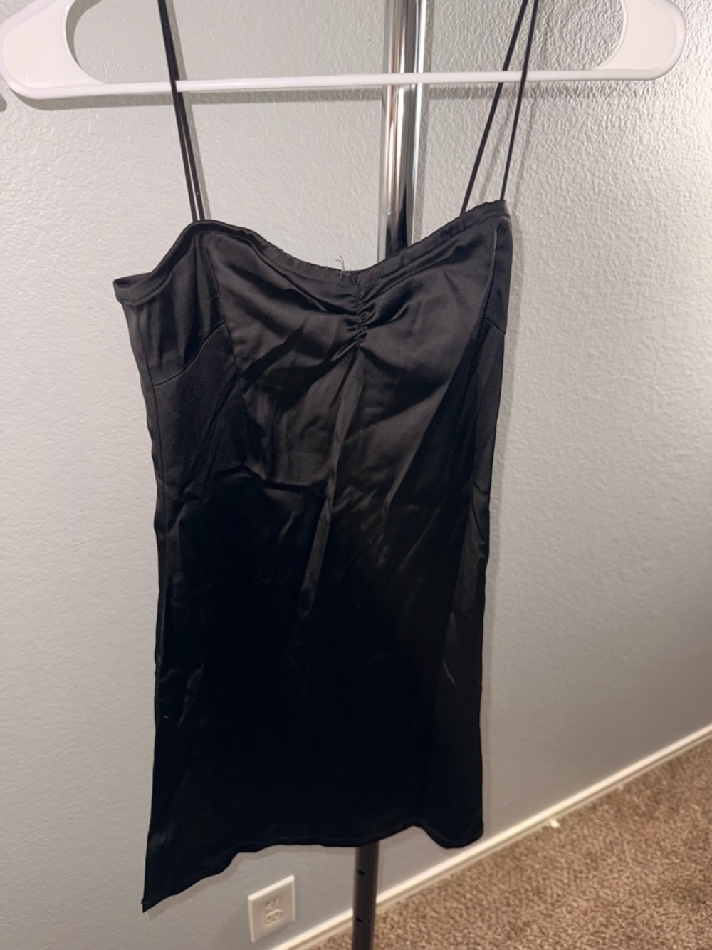 Current Mood Black Satin Mini Slip Dress